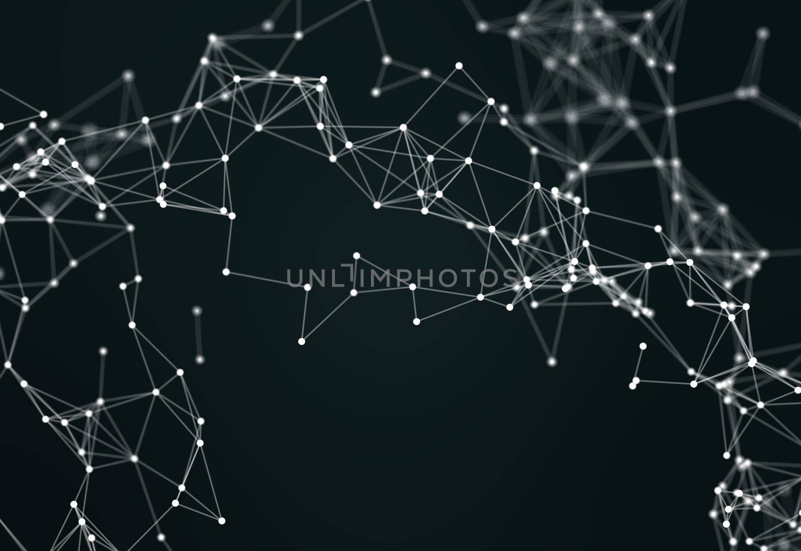 Image of abstract connected dots on black background. Technology concept. 3d illustration