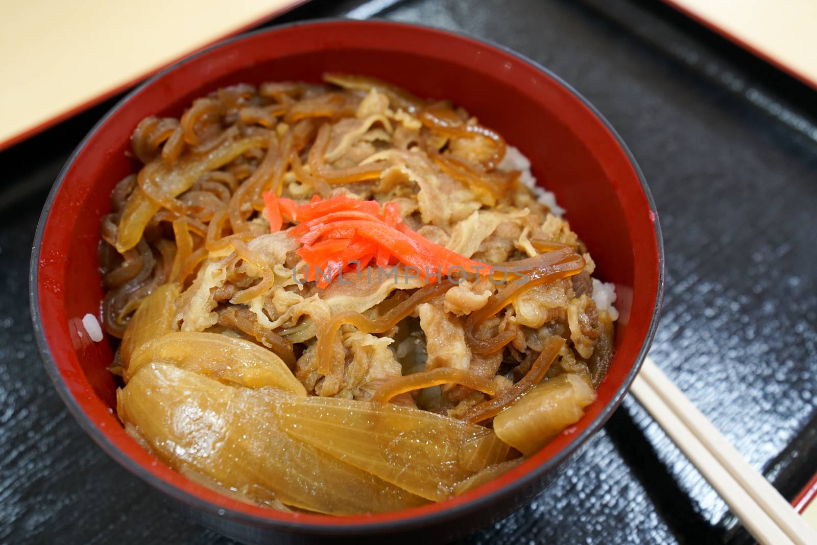 Japanese beef in rice bowl, Yoshinoya Japanese food