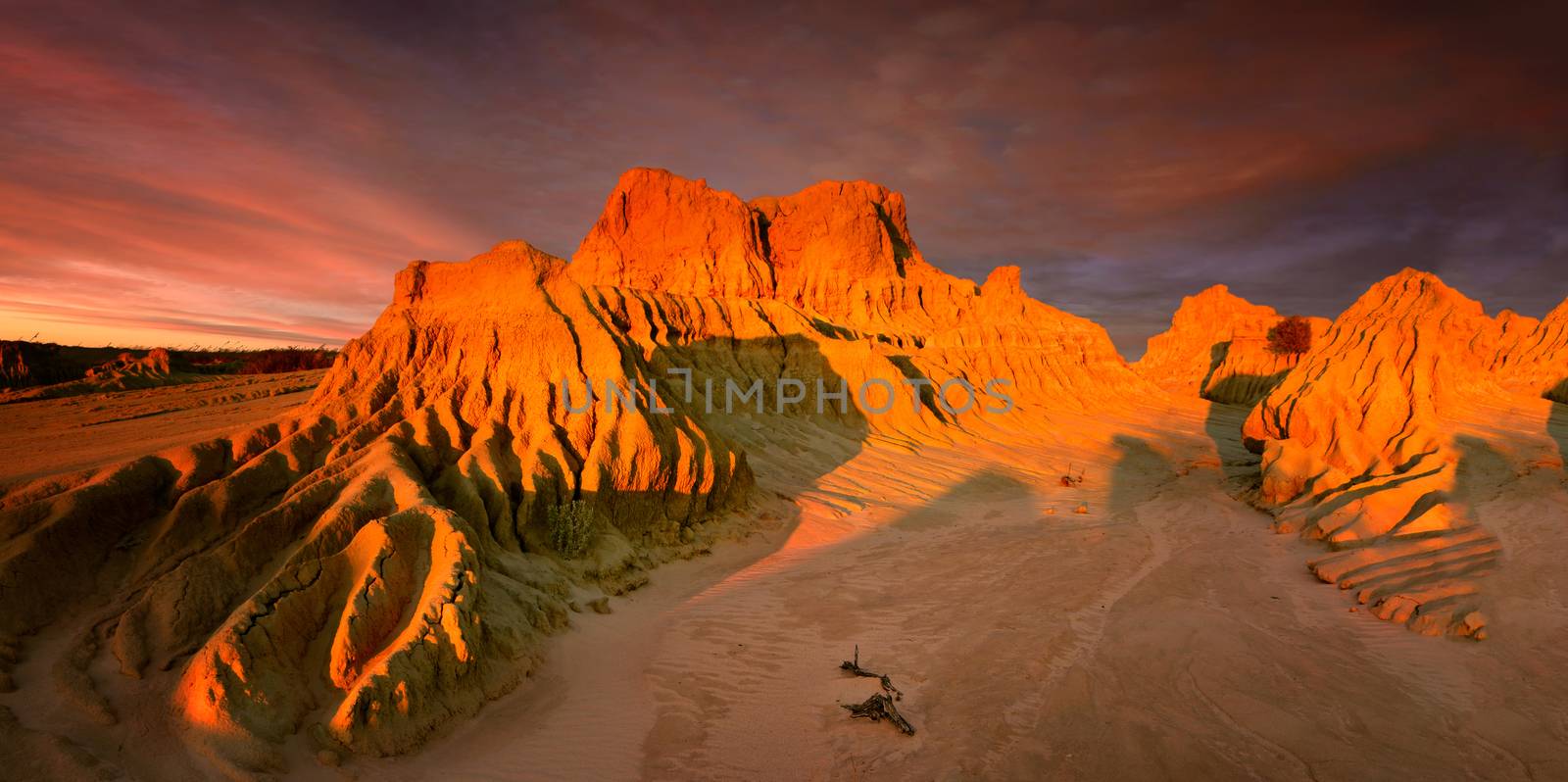 Setting sun over Red Top in Australian outback