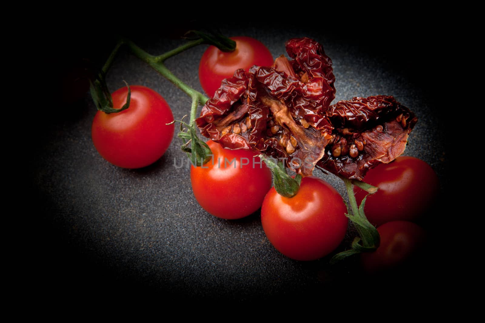 Dried Tomato studio quality black background by Jonicartoon