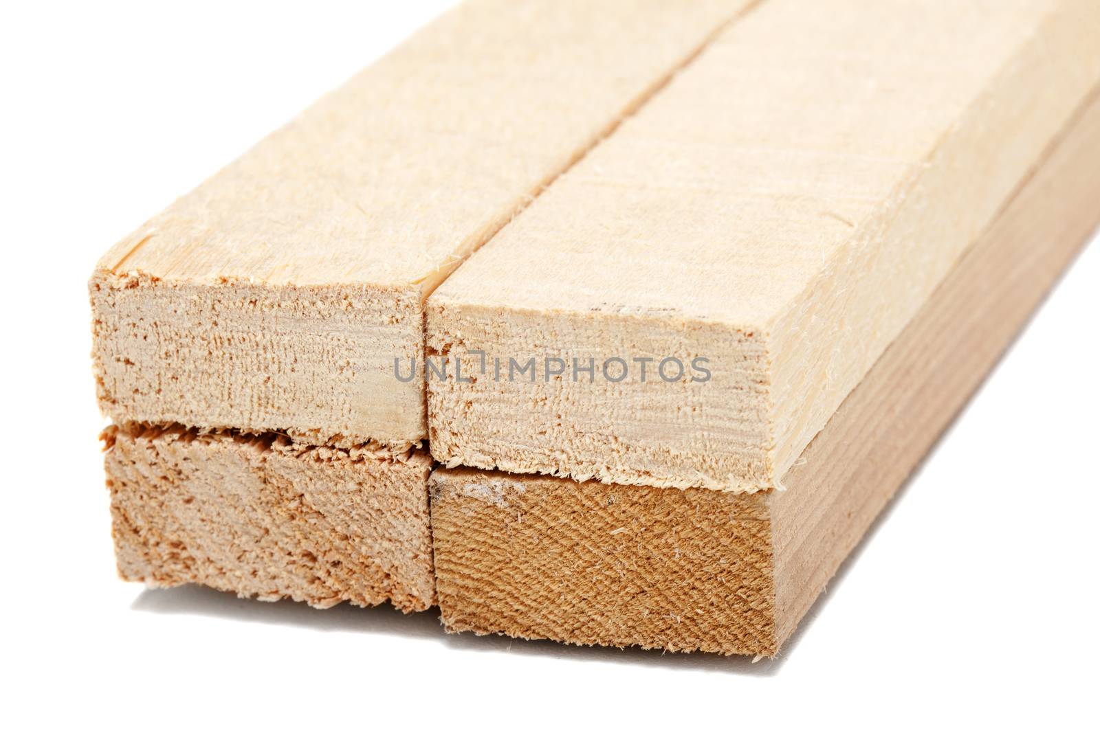 four wooden beams isolated on white background