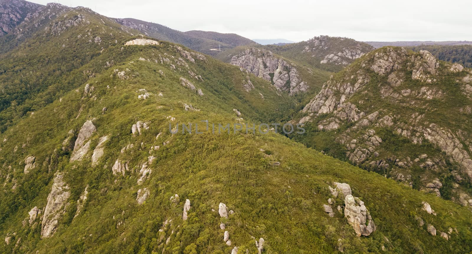 View on top of Mount Roland in Tasmania during the day.