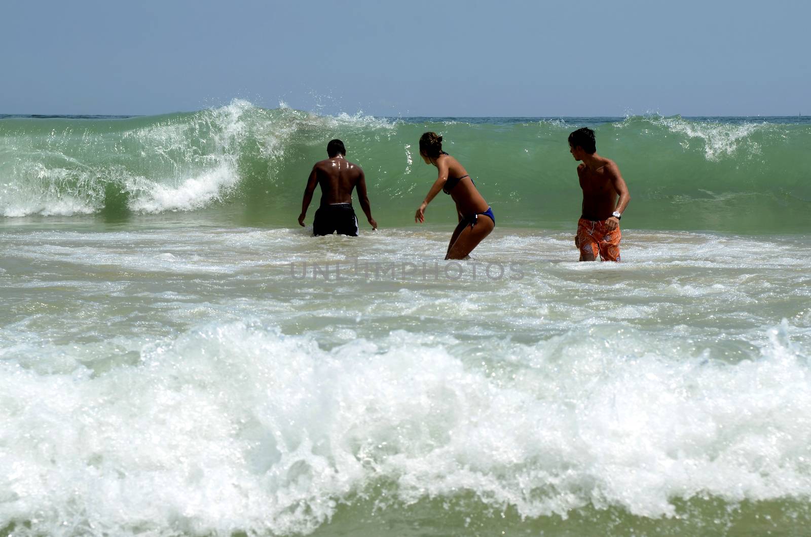 Waves on the beach on sunny summer day