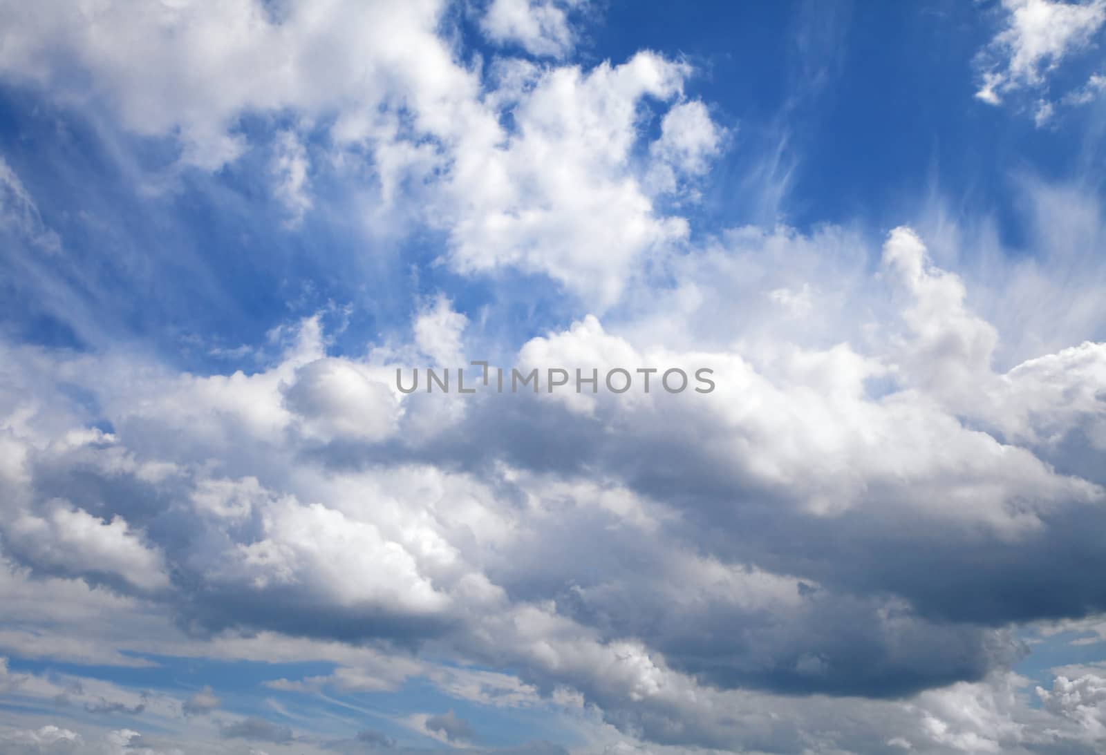 Blue sky with white clouds, wide angle