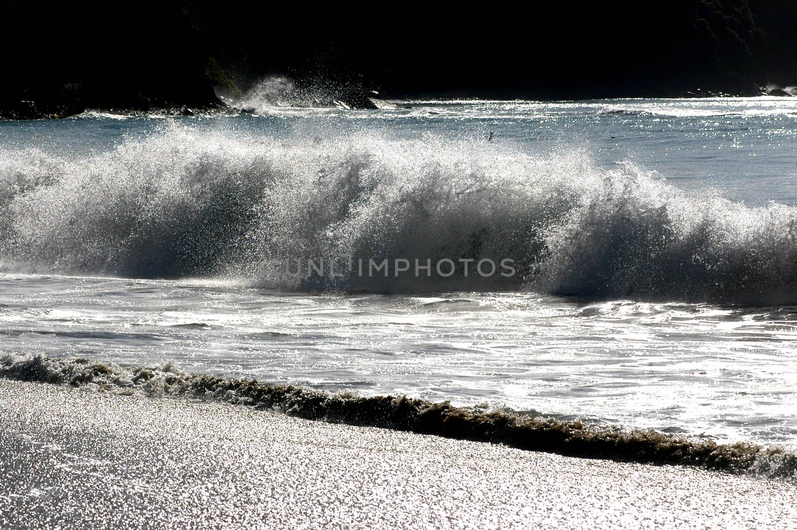 Waves on the beach on sunny summer day