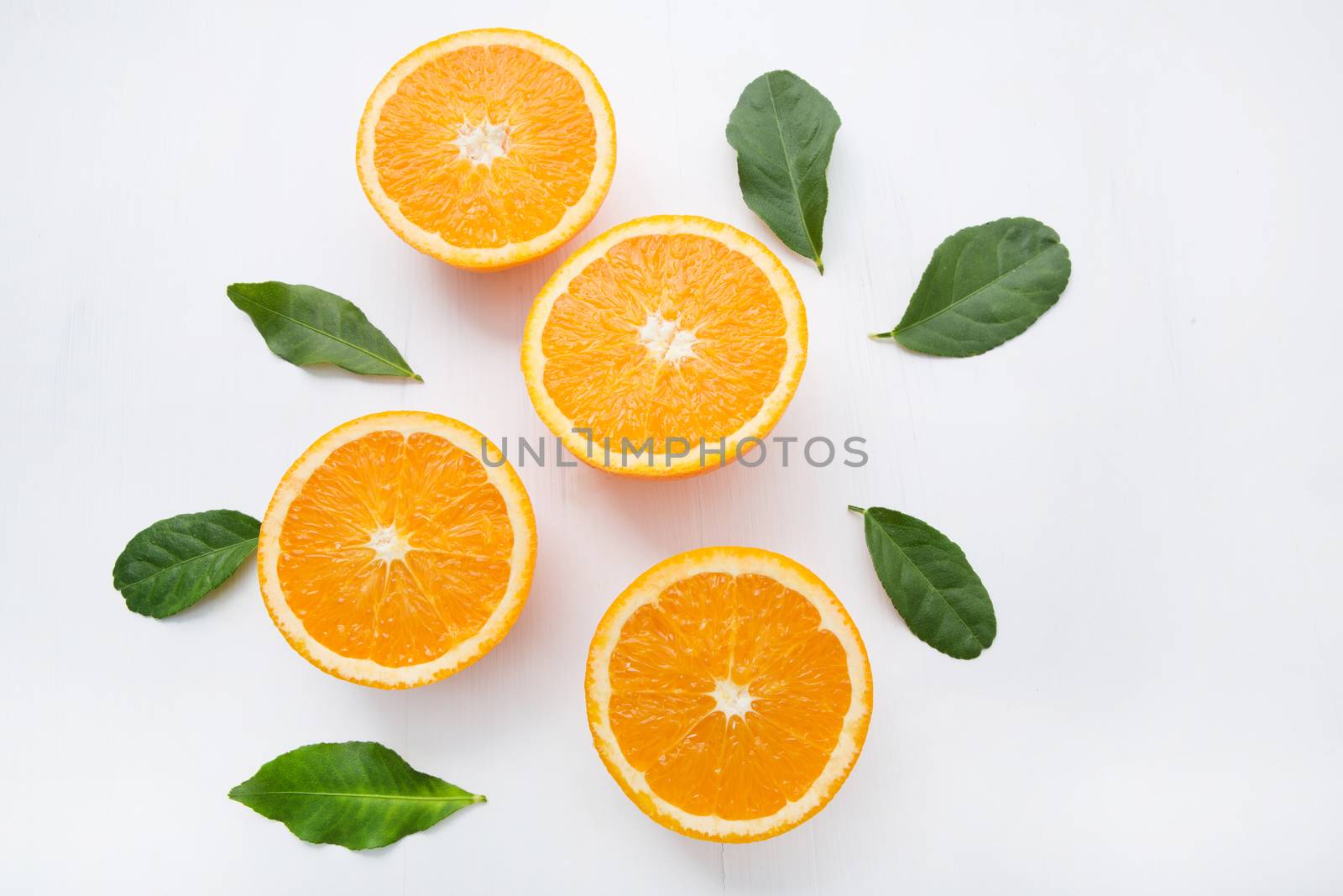 Fresh orange citrus fruit on white background. Top view