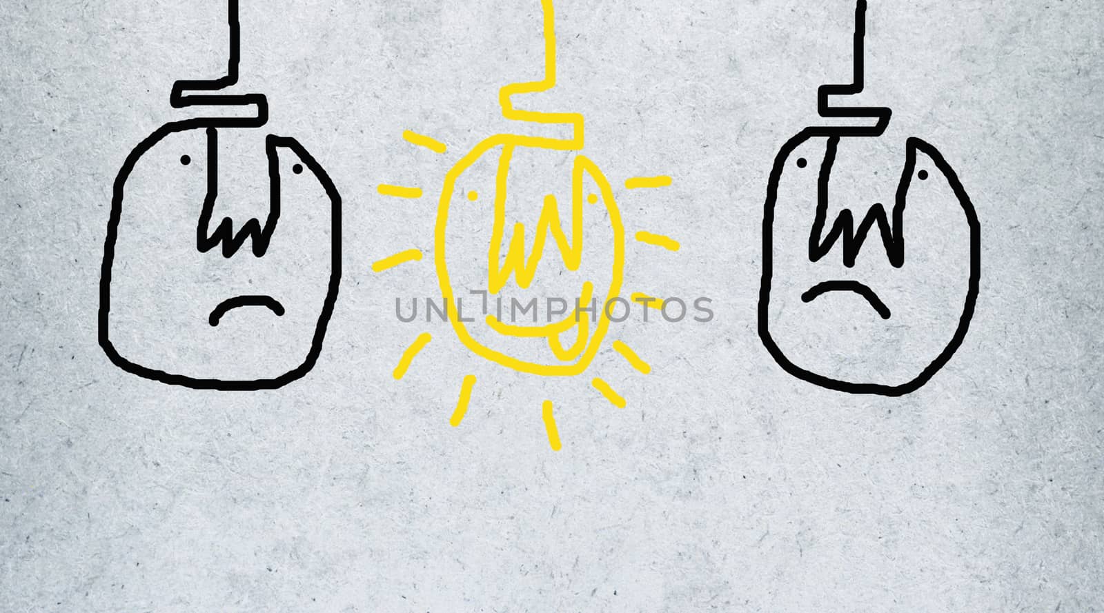 Easy brush paint on gray background. Cute light bulb idea. Happy by Bowonpat