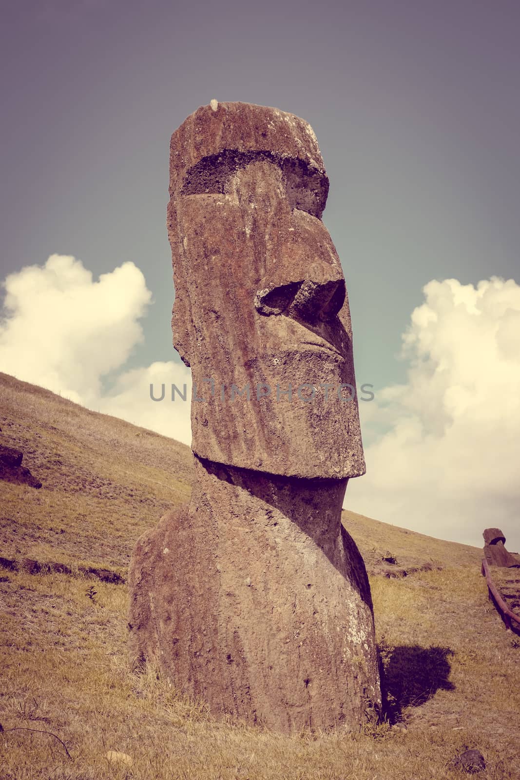 Moais statues on Rano Raraku volcano, easter island, Chile