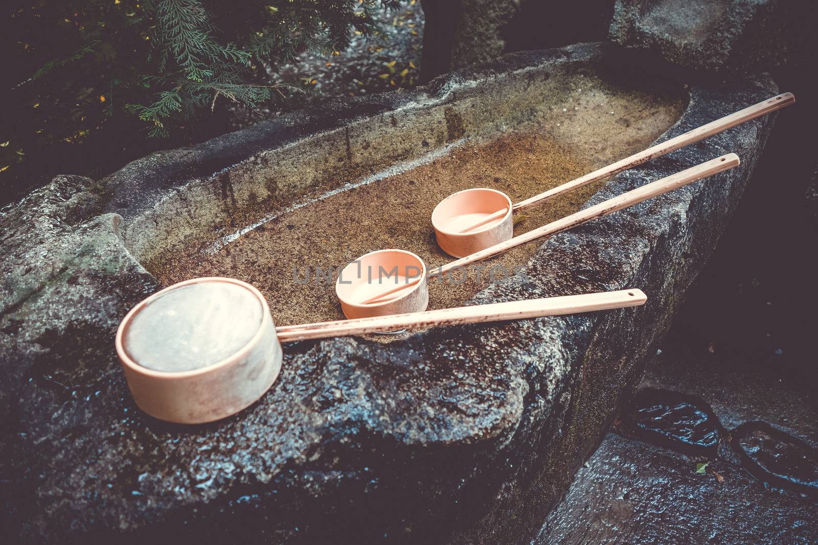 Purification fountain at a Shrine in Arashiyama, Kyoto, Japan