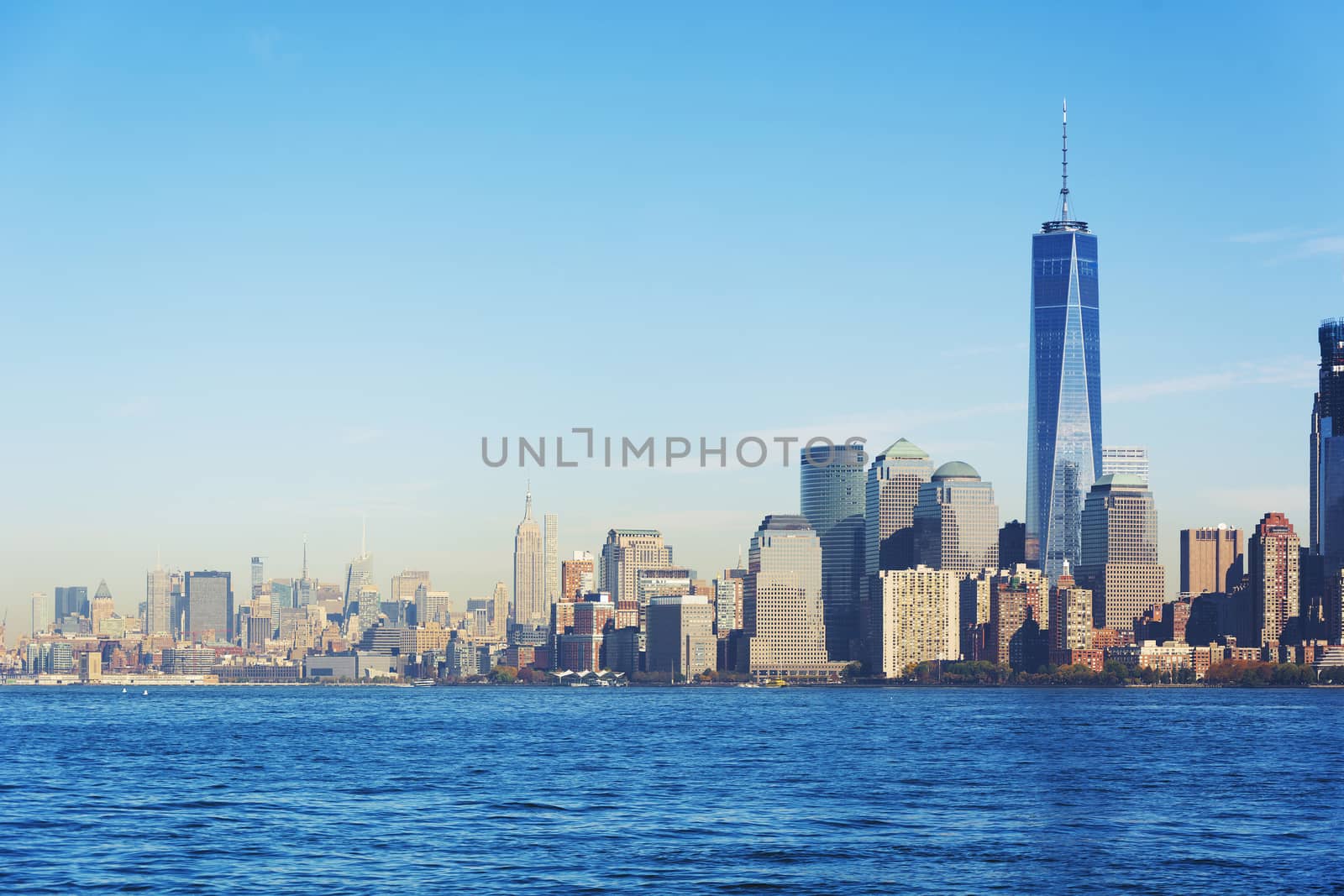 New York landscape skyline viewed from Liberty island