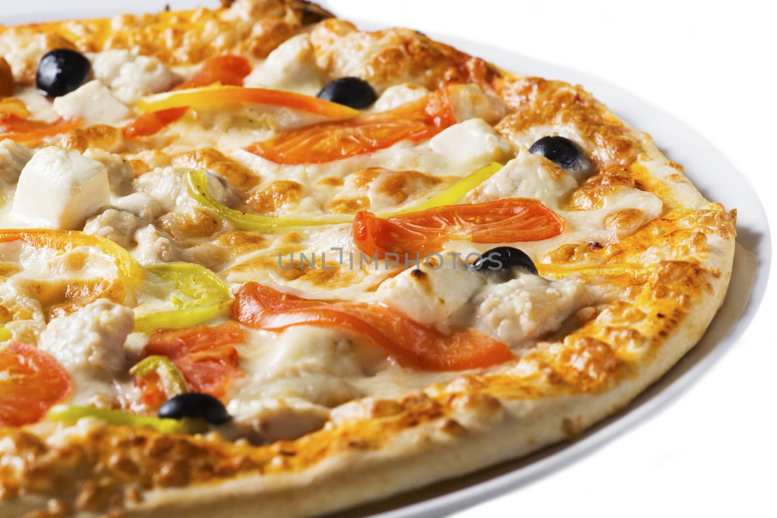 Tasty pizza with vegetables and cheese, isolated
