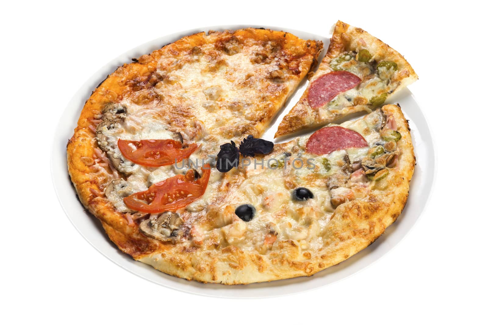 Pizza four tasties in one, isolated