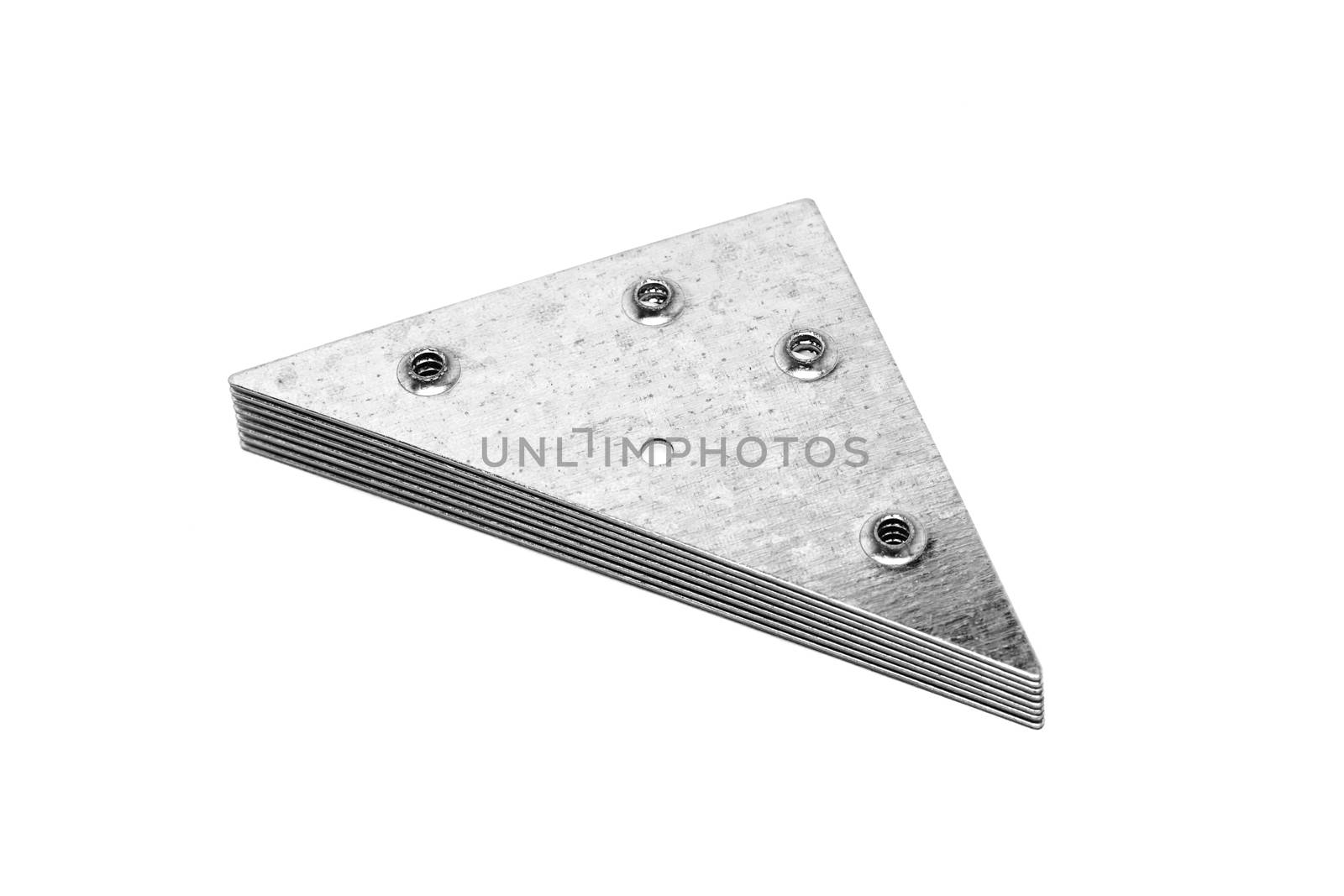 group of triangular metal fixators isolated on white background