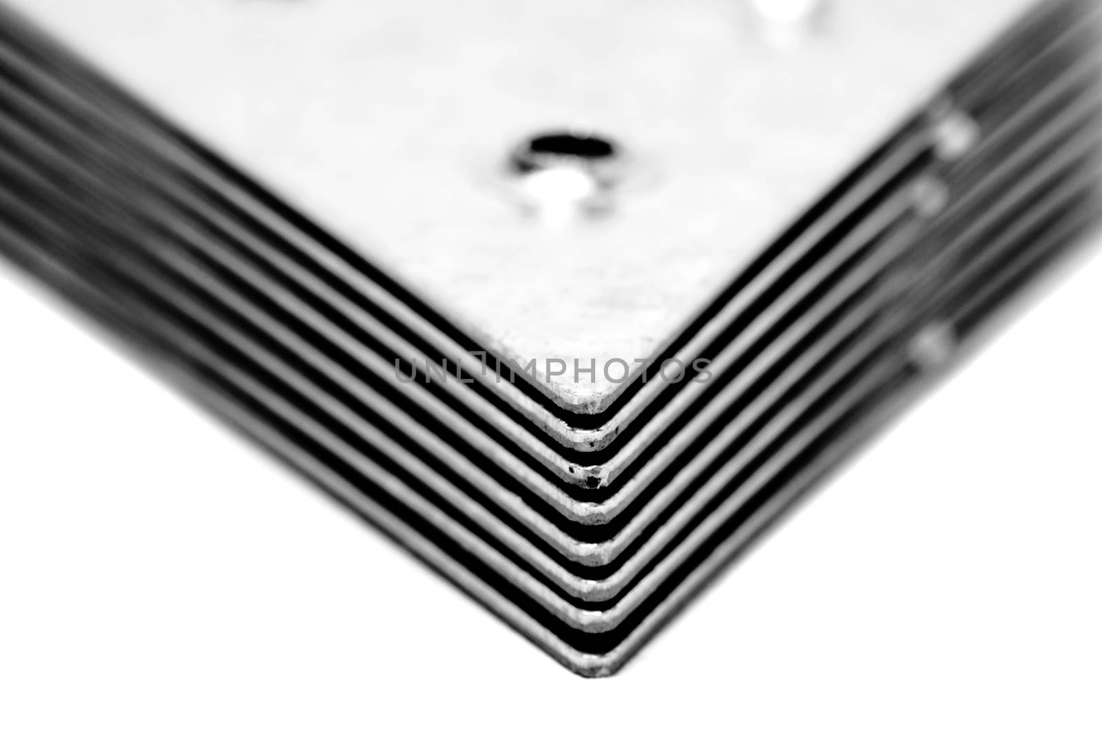 group of triangular metal fixators isolated on white background