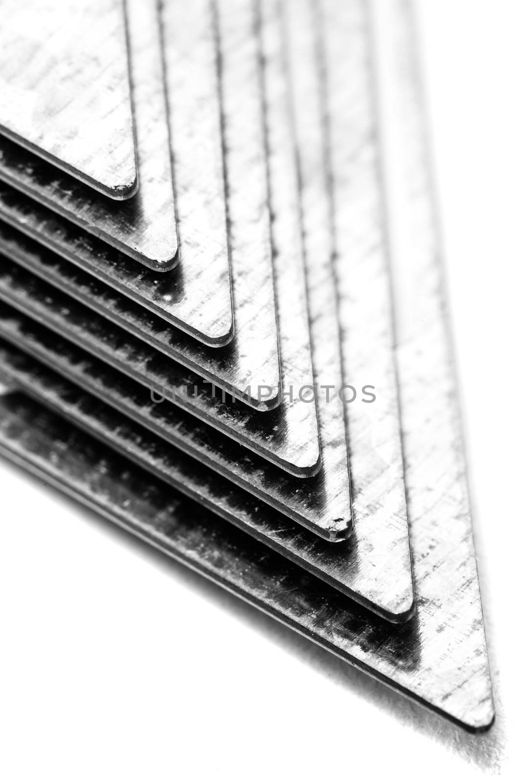 group of triangular metal fixators isolated on white background