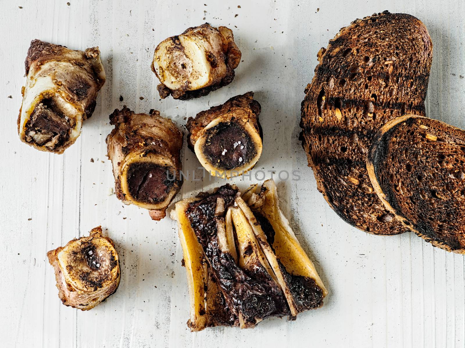 close up of rustic english bone marrow toast