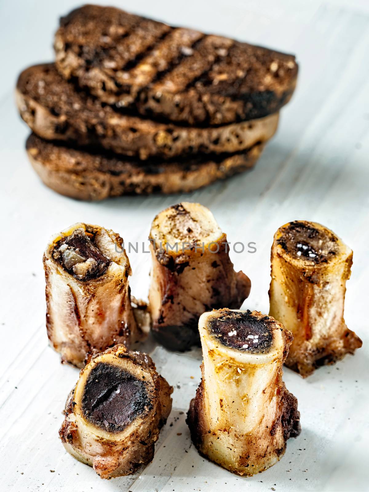 close up of rustic english bone marrow toast