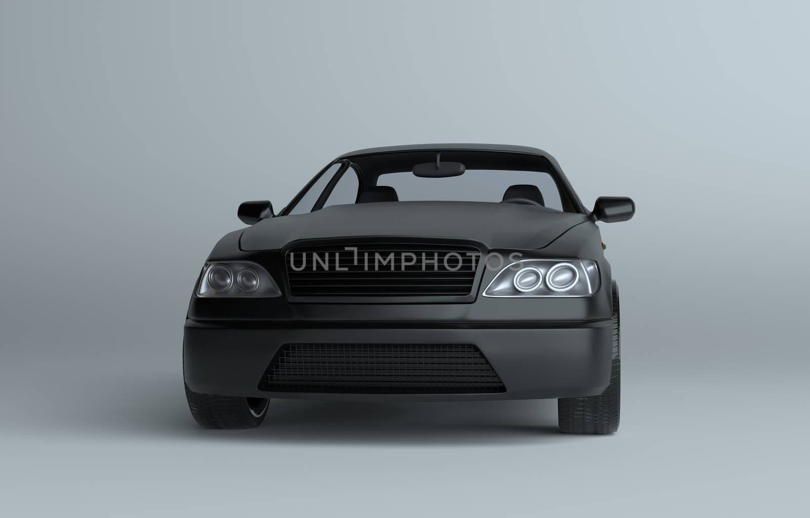 Generic brandless sports car on gray background. 3d illustration