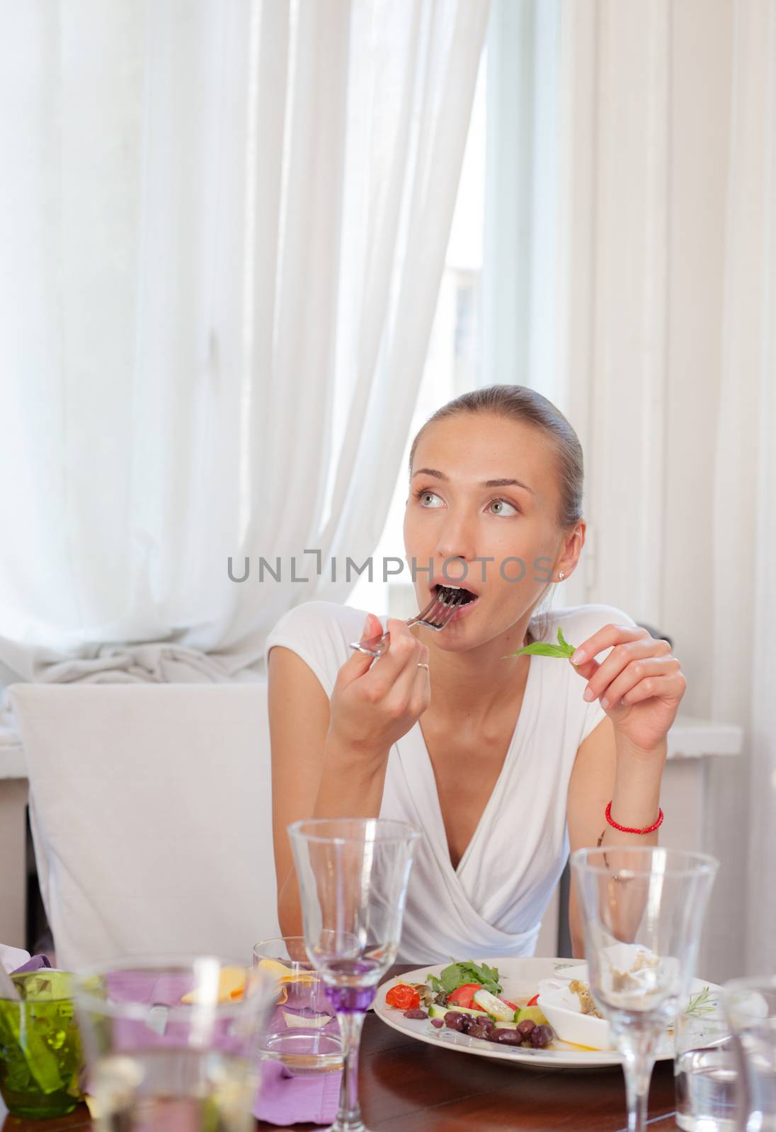 Young Female Restaurant Eating by vilevi