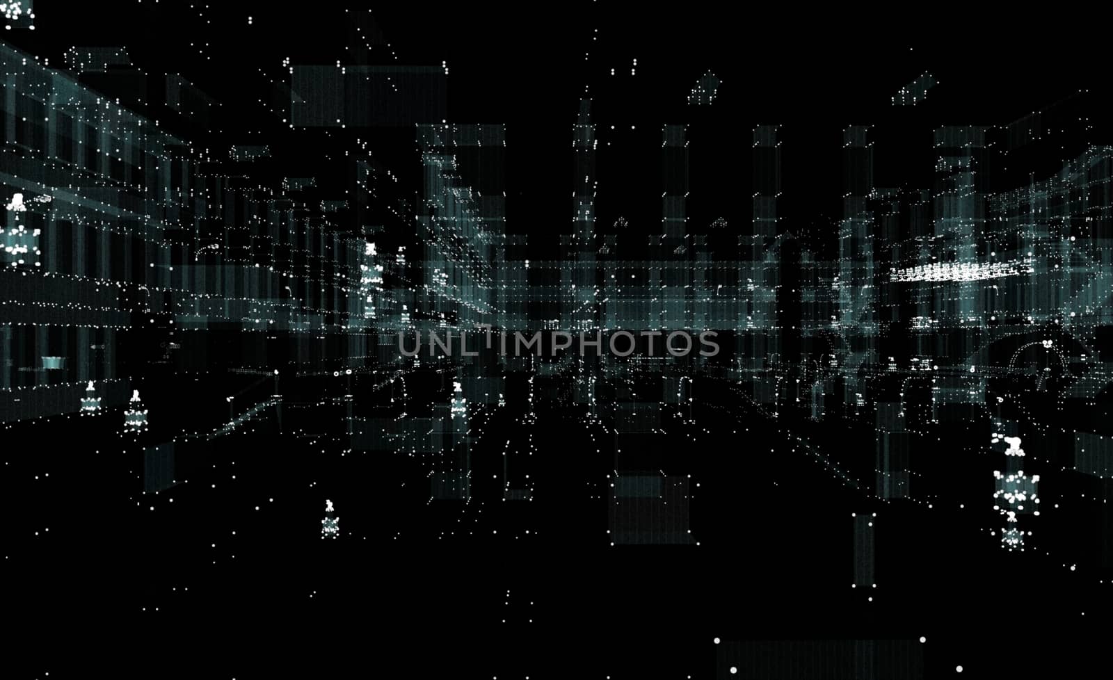 Hologram futuristic interface city. 3d illustration on black background