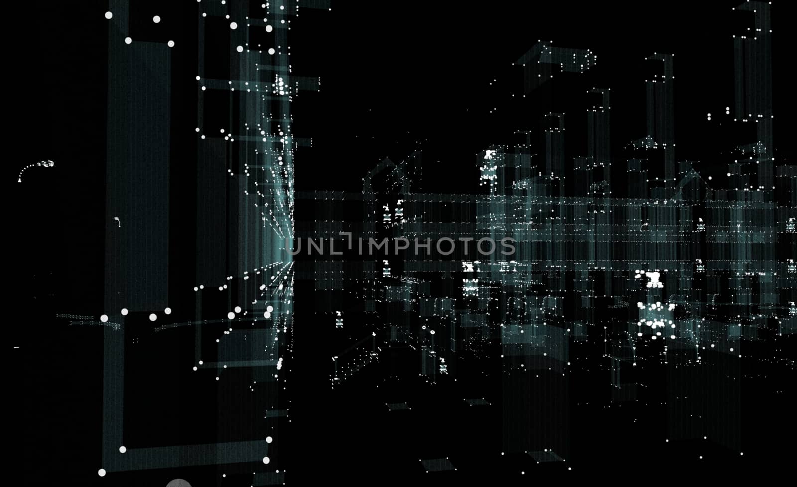 Hologram futuristic interface city. 3d illustration on black background