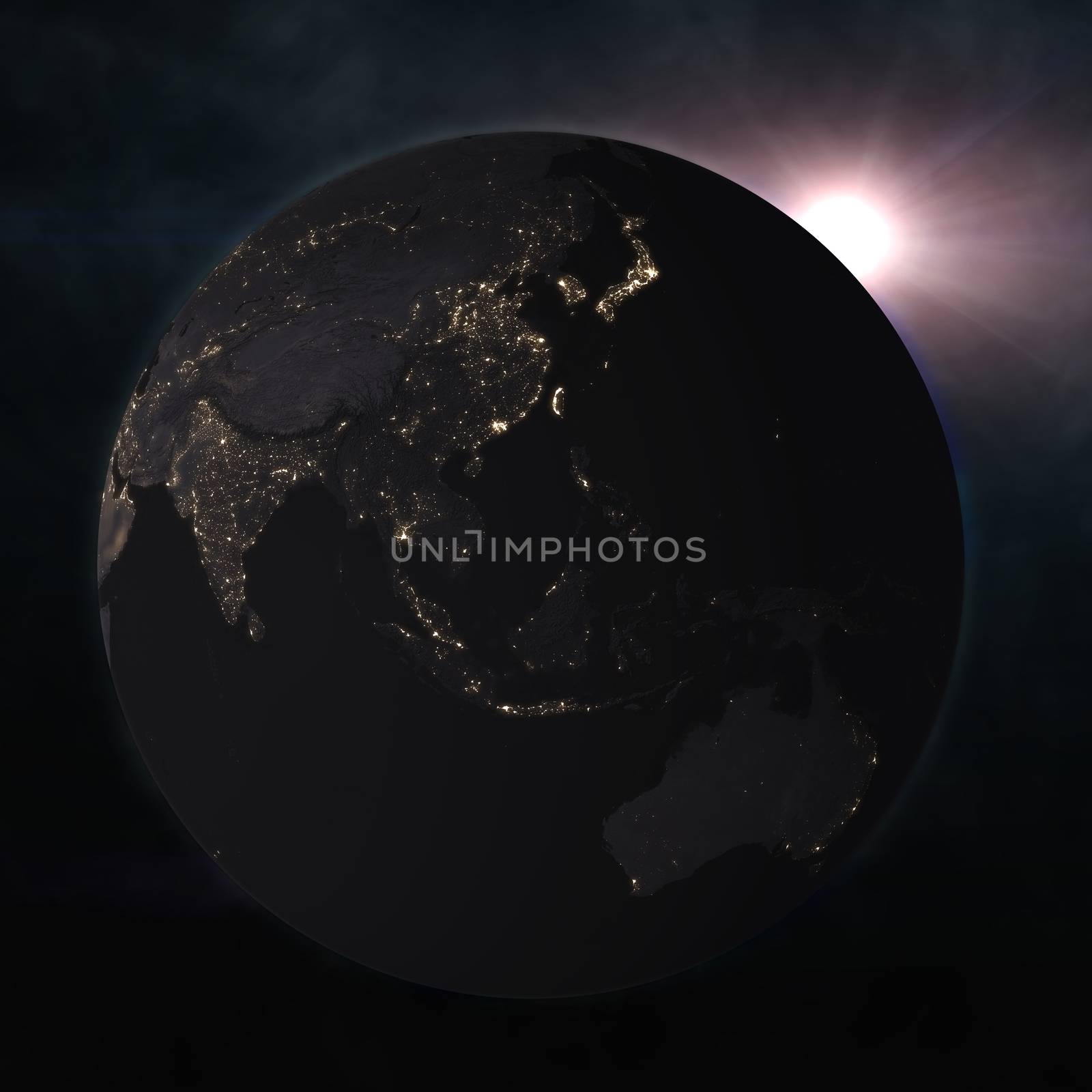 Night globe with city lights. Elements of this image furnished by NASA. 3d illustration