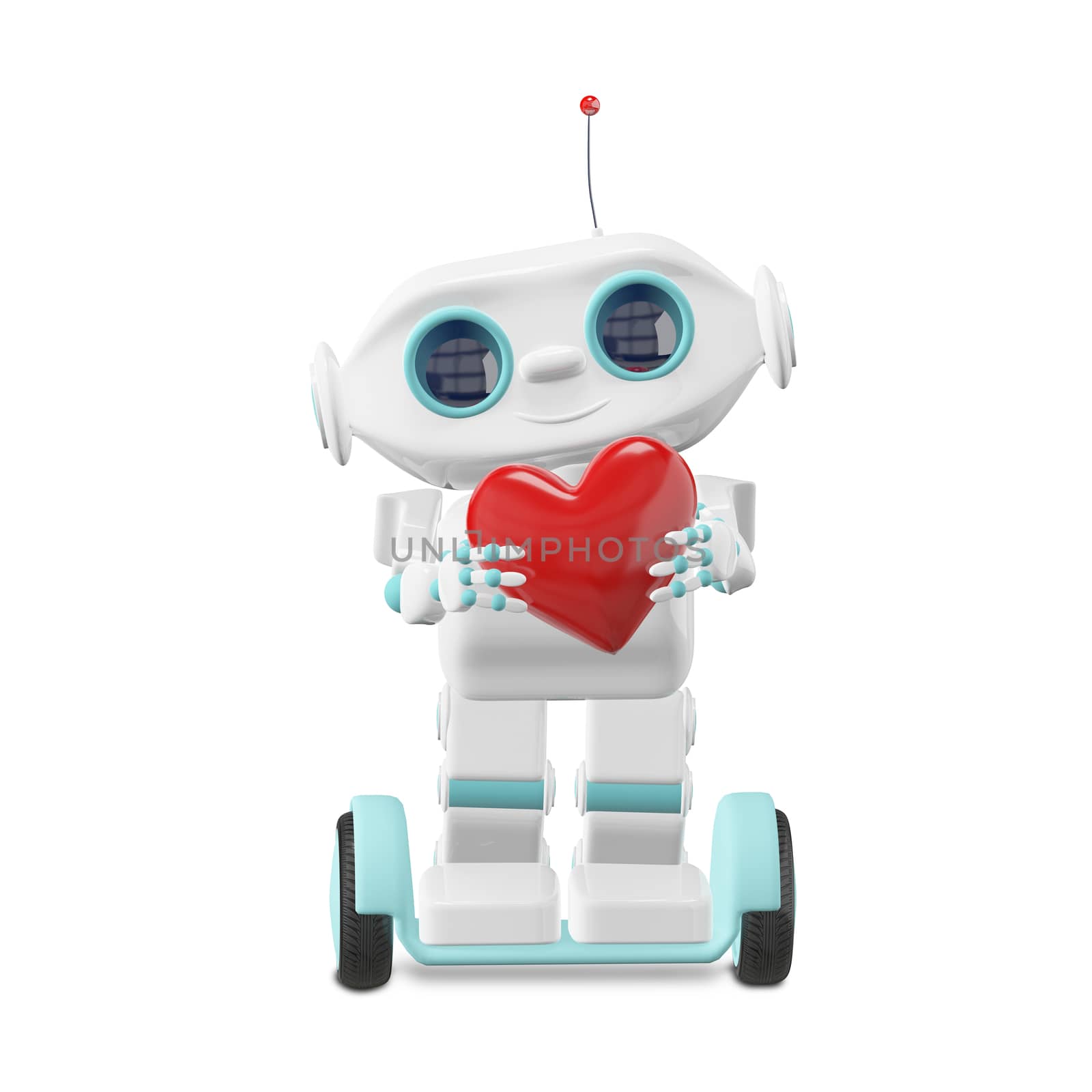 3D Illustration Little Robot with Heart on a White Background