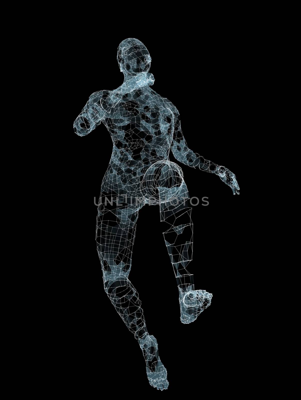 Running Man. Dots and lines with triangles. Network connection. 3d illustration