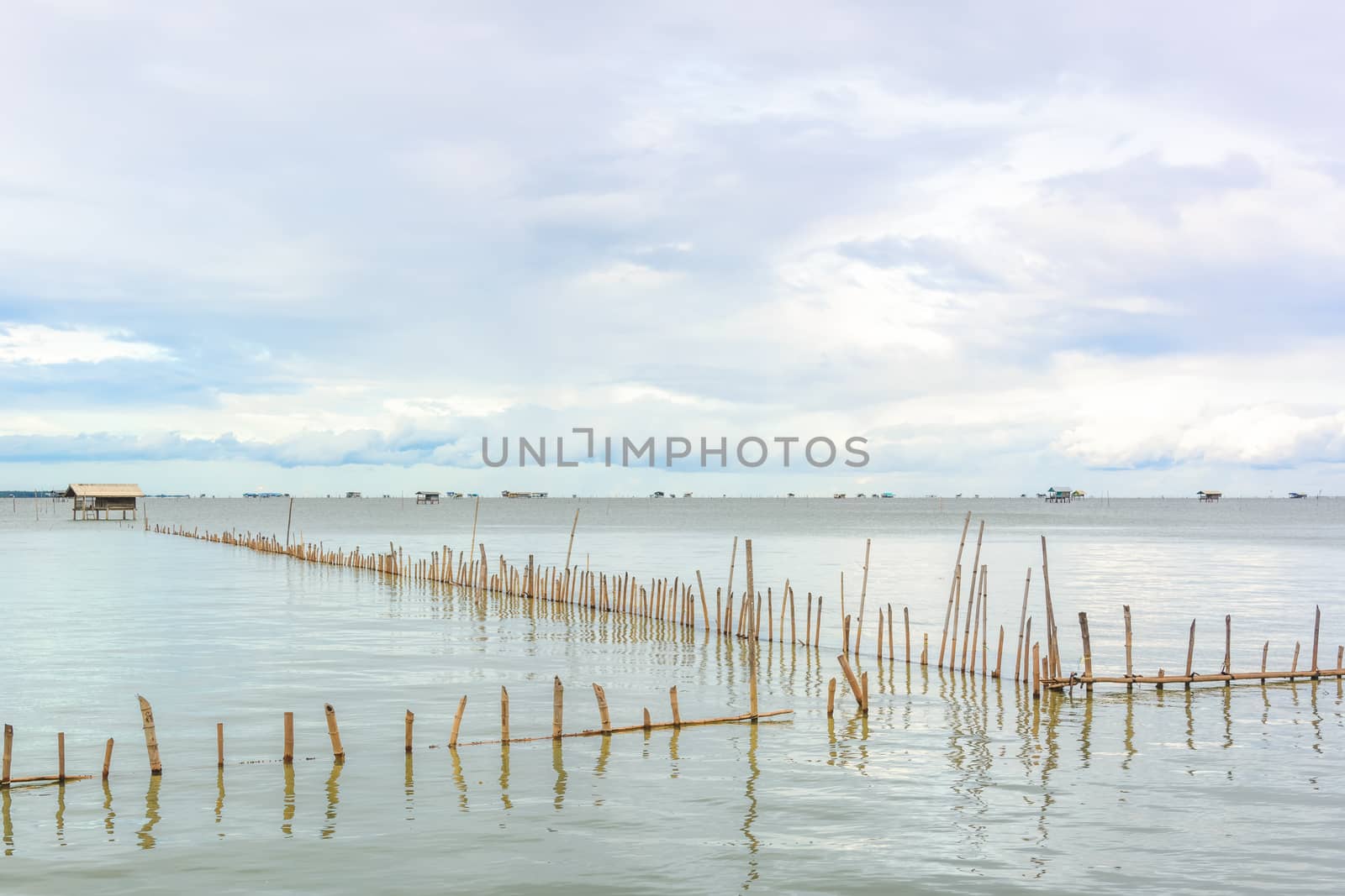 Landscape fishing cottage in sea .