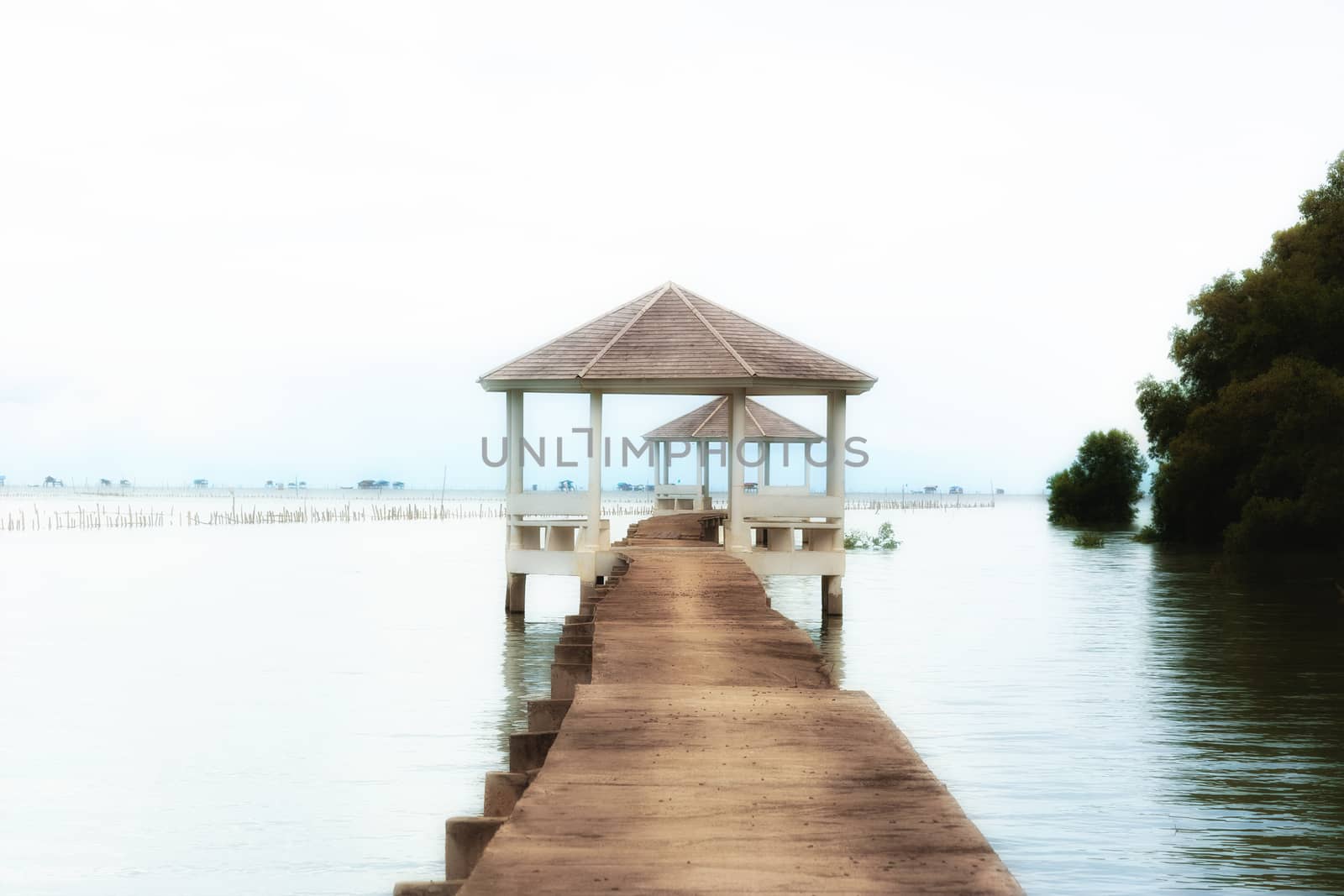 Seascape  pavilion wit bluesky for background