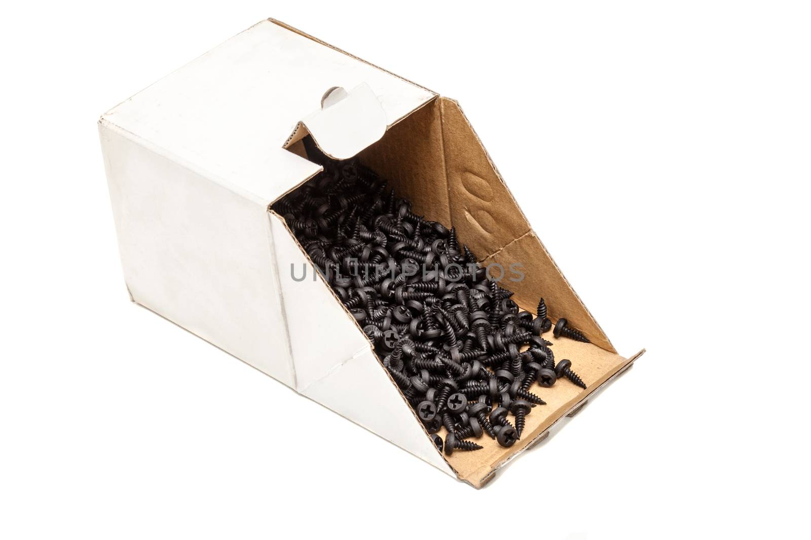 group of black screws in a box by kokimk