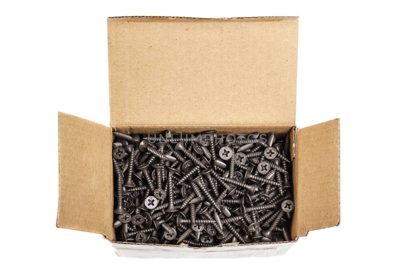 group of black screws in a box by kokimk