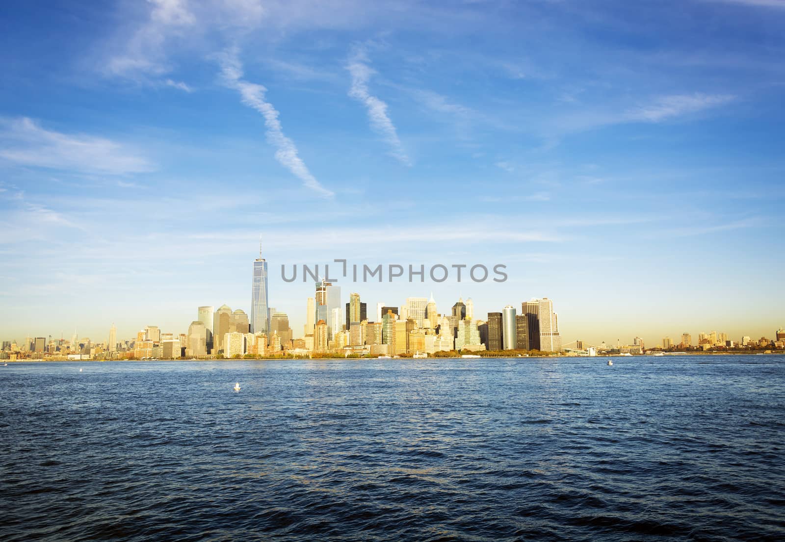 New York skyline in a bright day viewed form Liberty Island