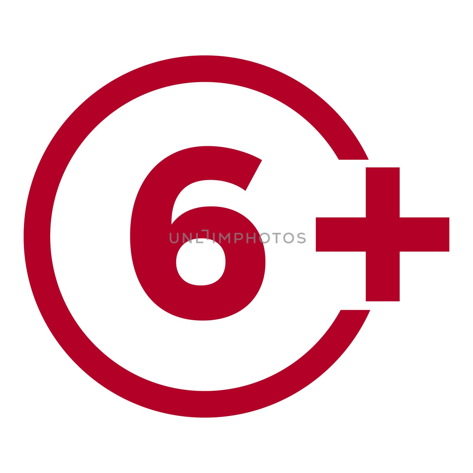 Limit age icon on red background. Icons age limit from six, flat illustration.
