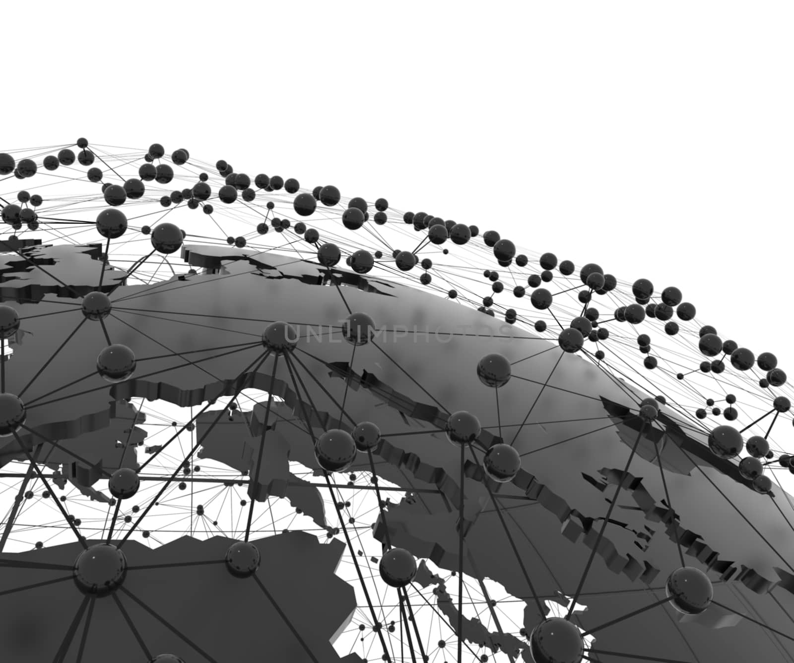 Globe internet connecting. Black Earth with dots and lines on white background. 3d illustration
