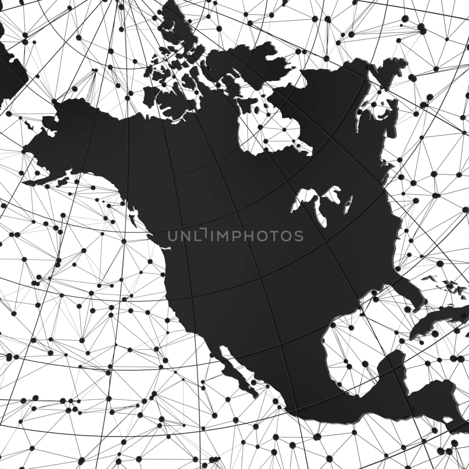 Globe internet connecting. Black Earth with dots and lines on white background. 3d illustration