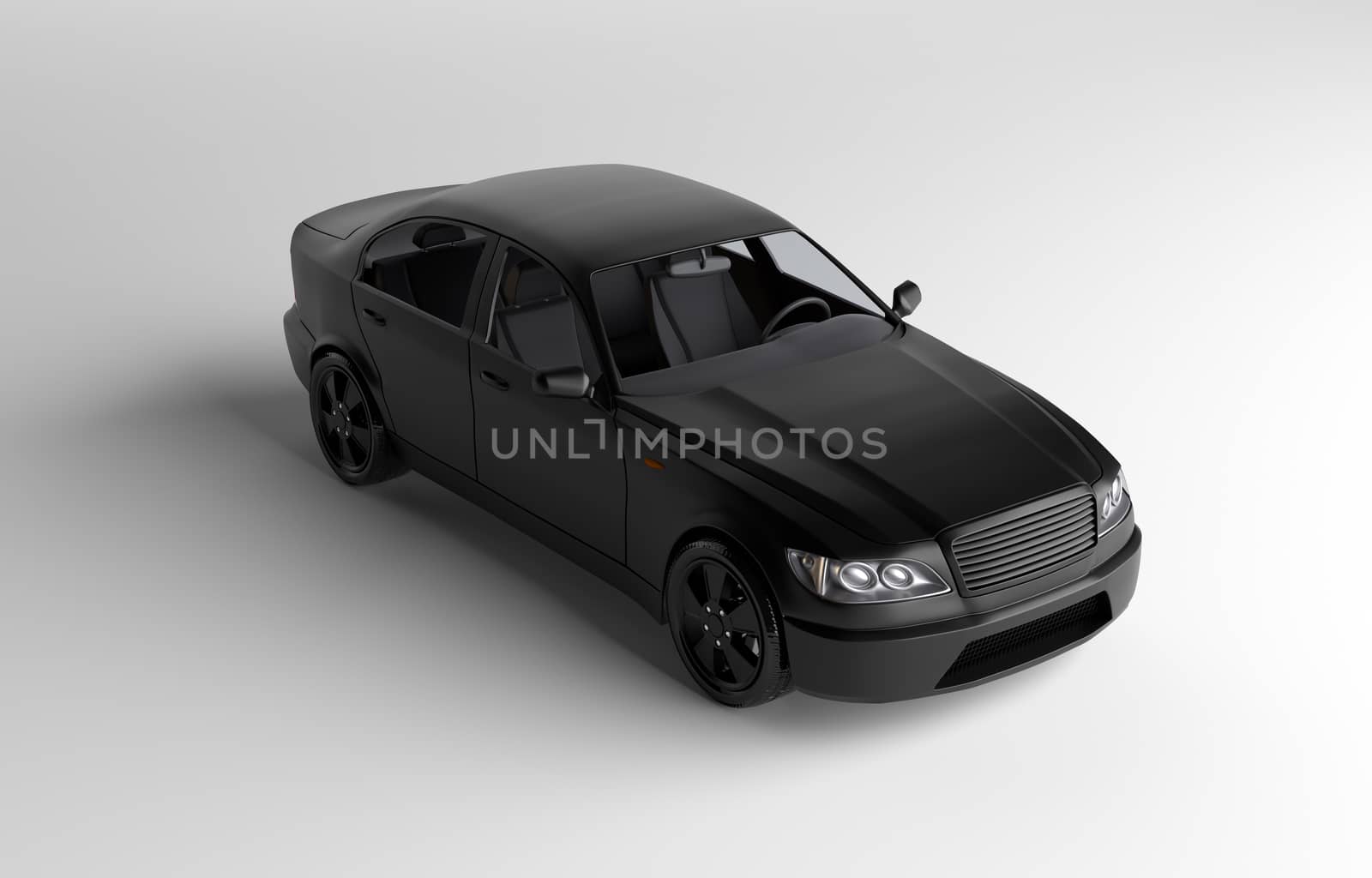 3d rendering of a brandless generic white car in a studio environemnt