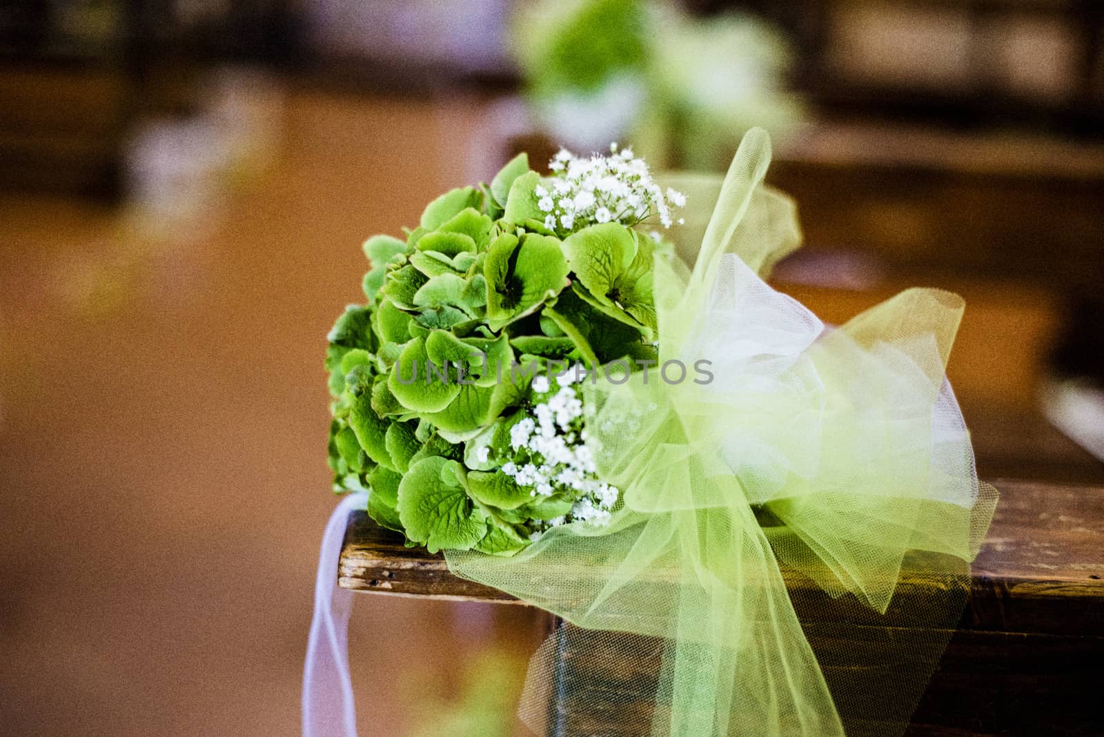 bridal bouquet with white and pink and green flowers, hydrangeas, roses