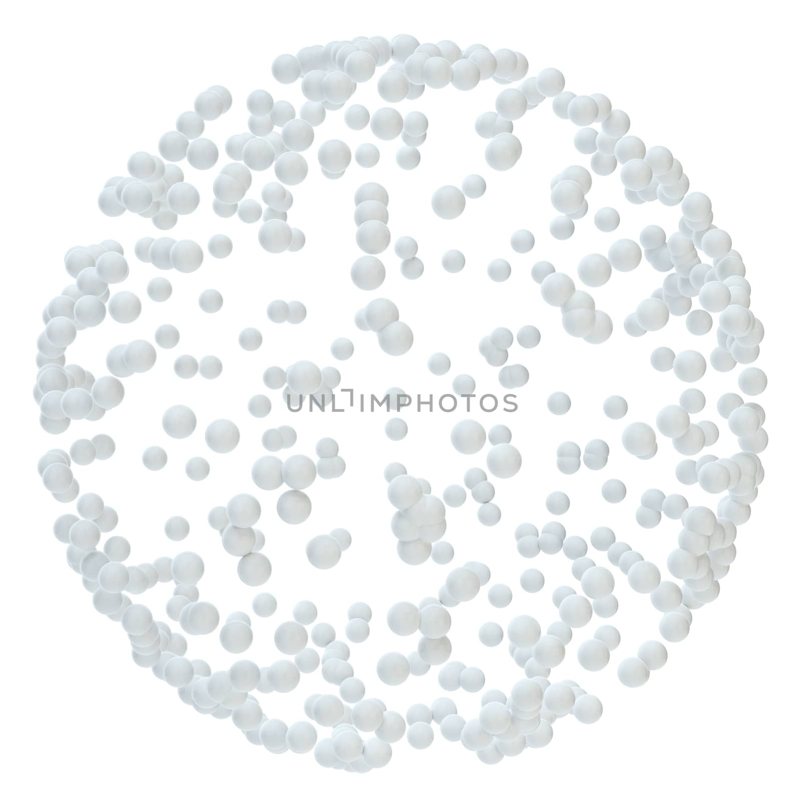 White abstract sphere consisting of small particles. 3d illustration. Template for your design