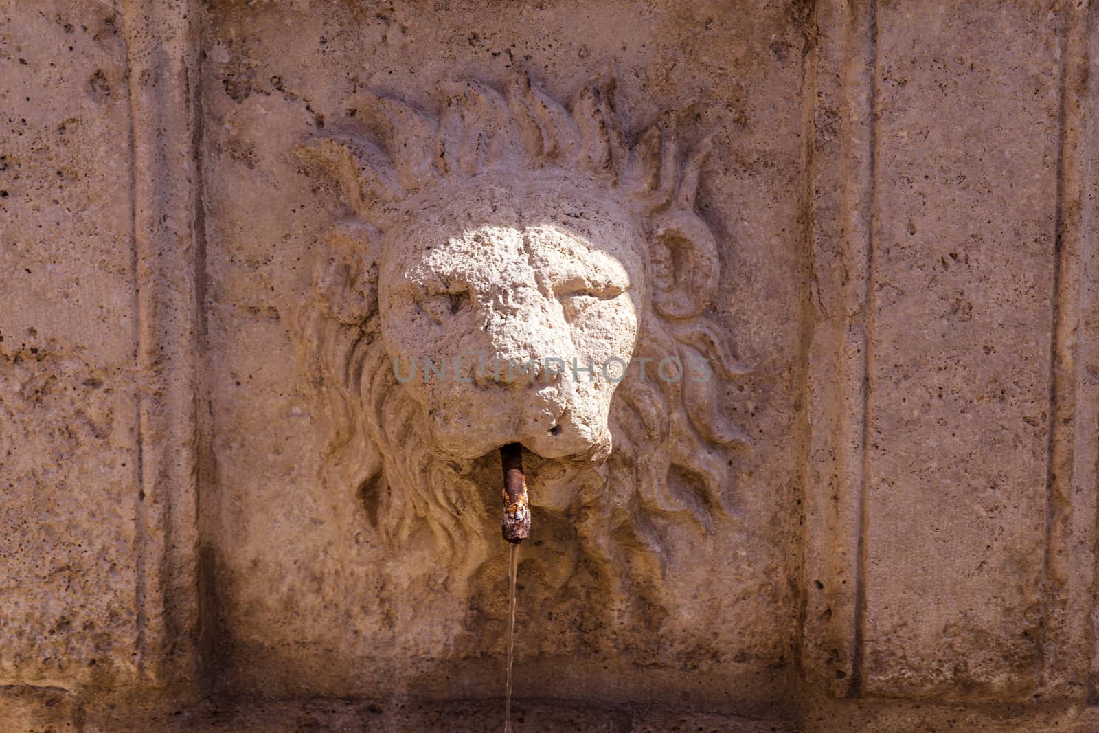 detail of an ancient fountain of an Italian medieval city