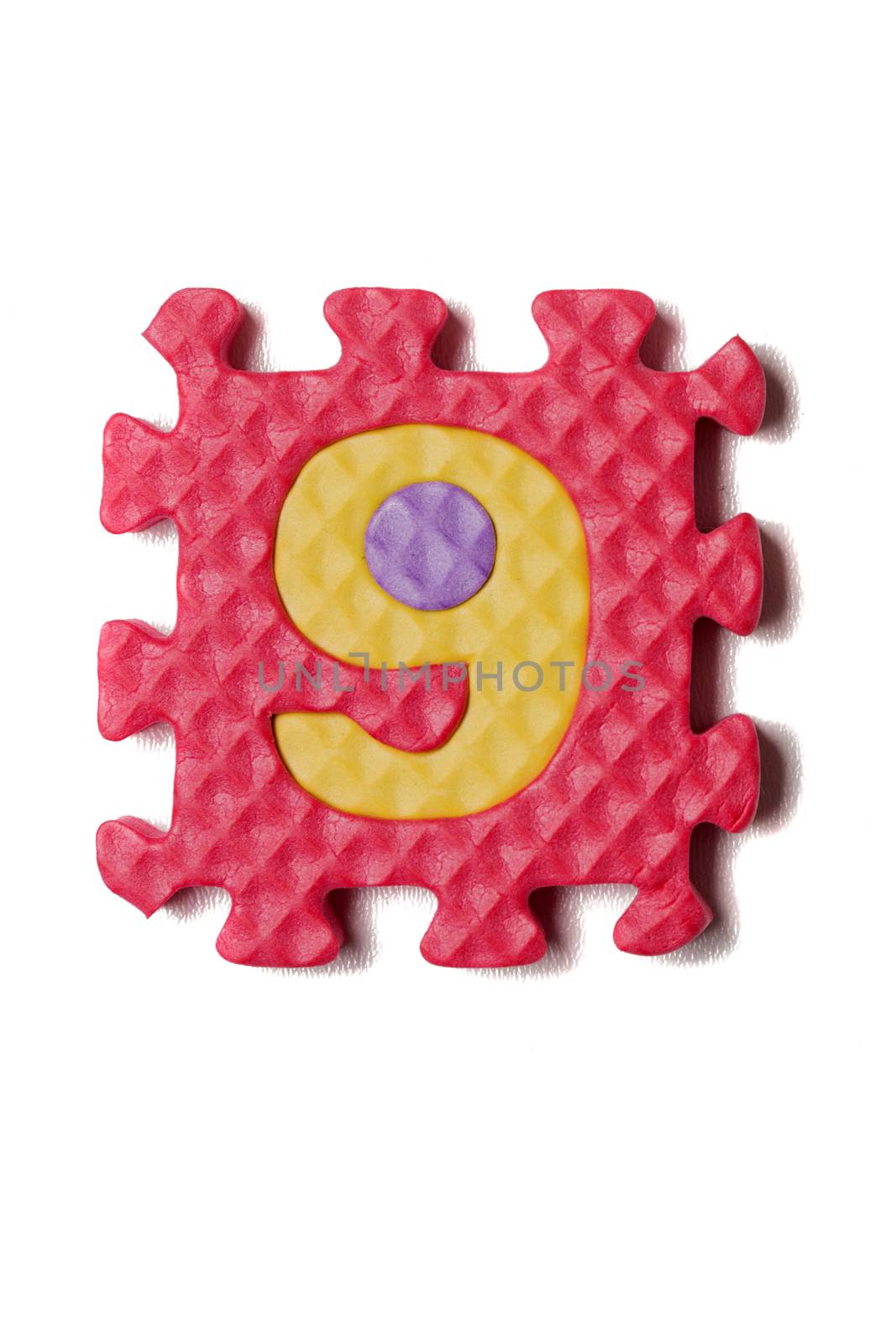 Foam puzzle number isolated on a white background.