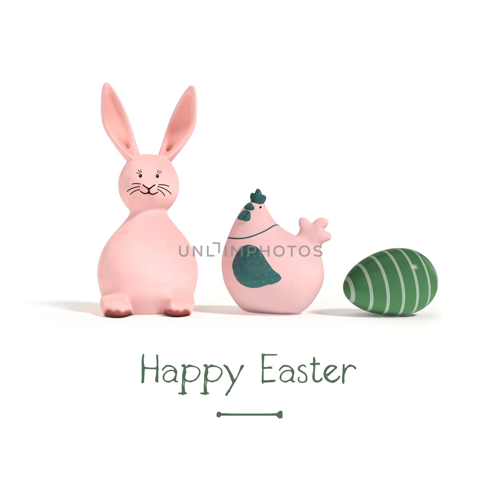 3d illustration of a rabbit chicken and egg easter decoration