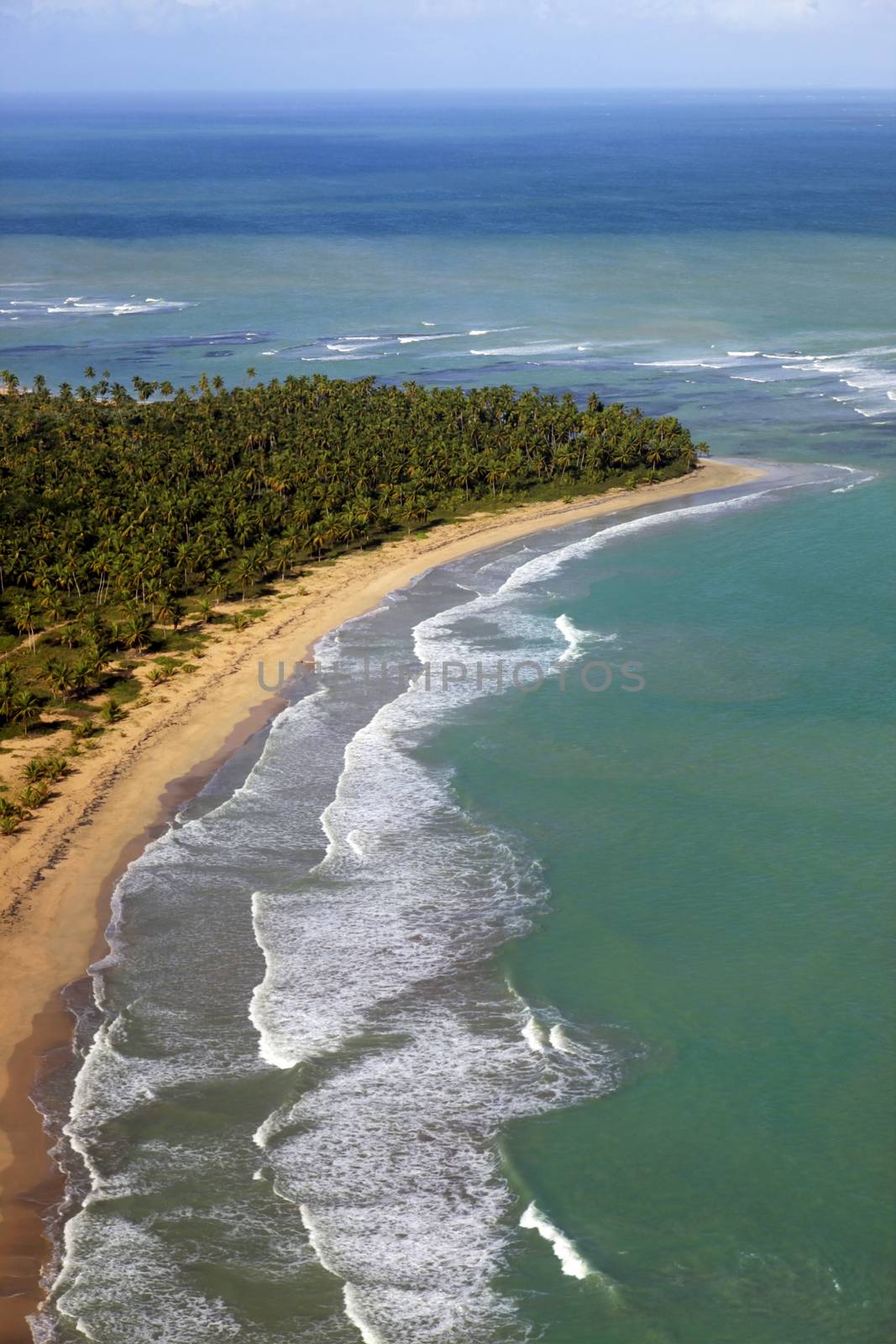 Aerial view of tropical island beach, Dominican Republic