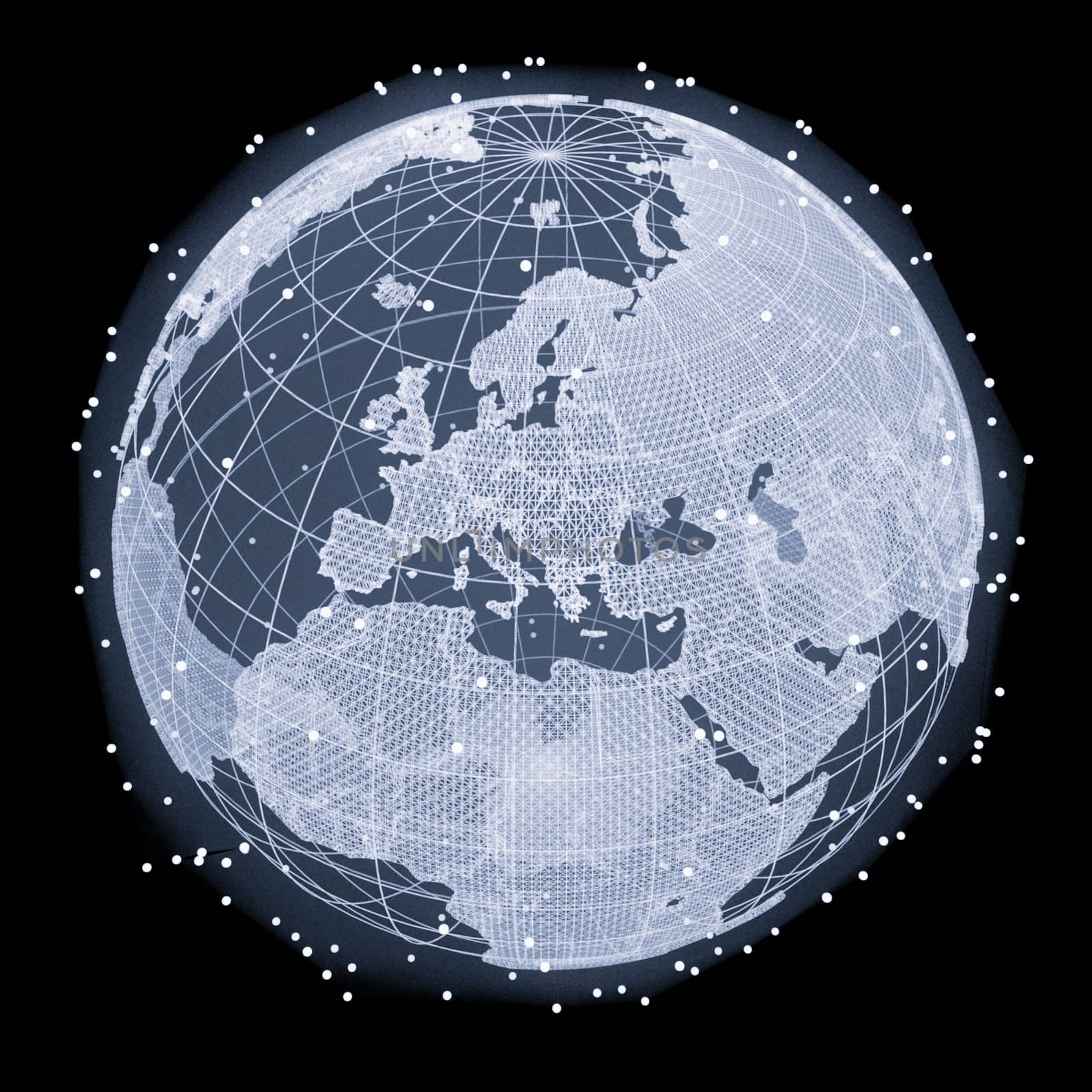 Abstract Telecommunication Earth Map. Communication network concept. 3d illustration