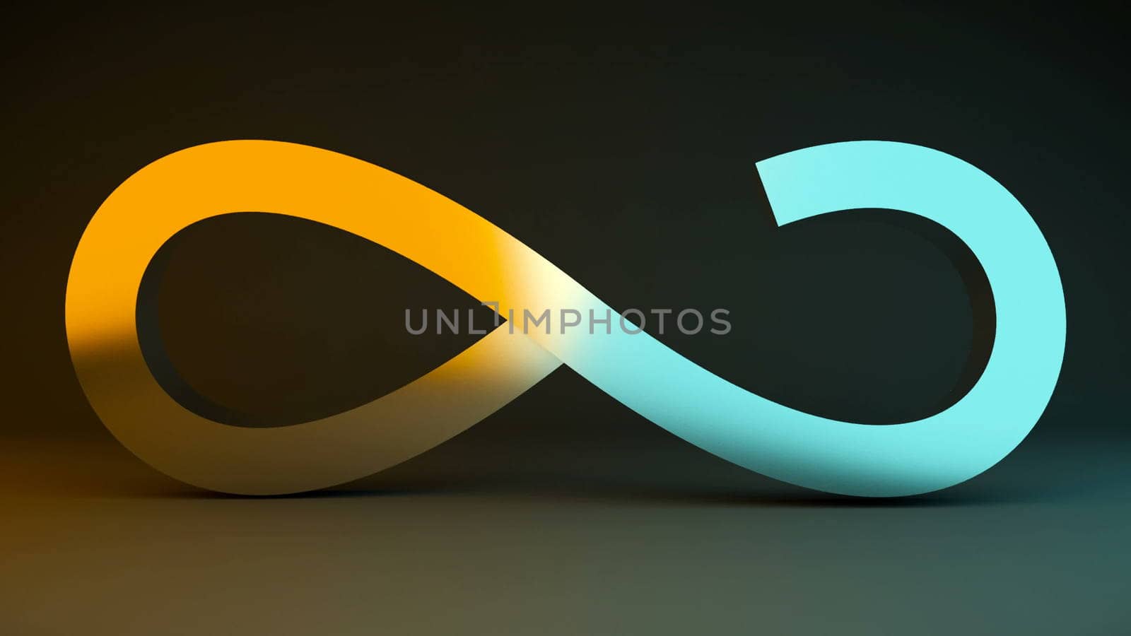 Abstract background with metal infinity sign. Digital background. 3d rendering