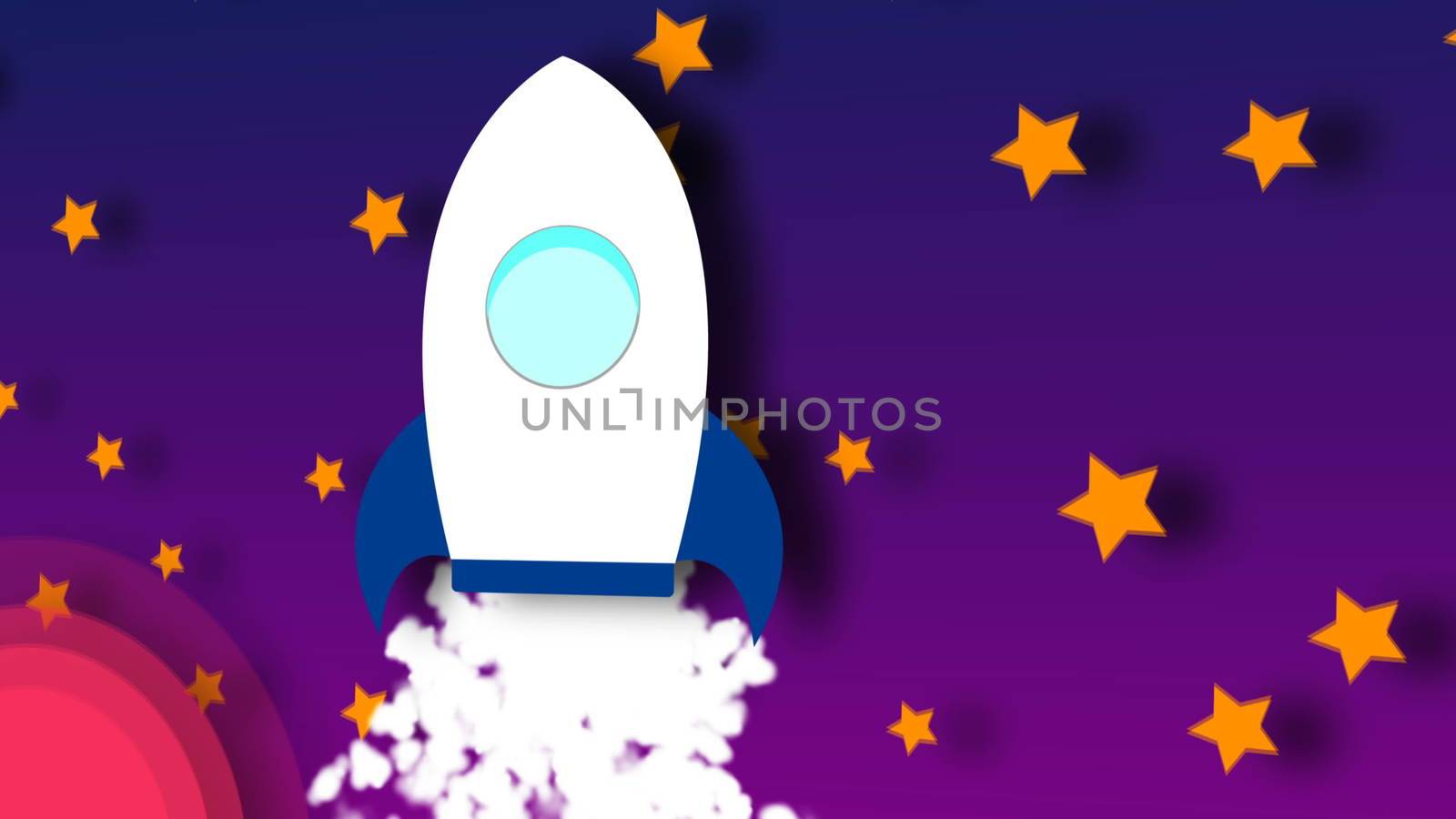 Animation of flying cartoon rocket with view from cosmos by nolimit046