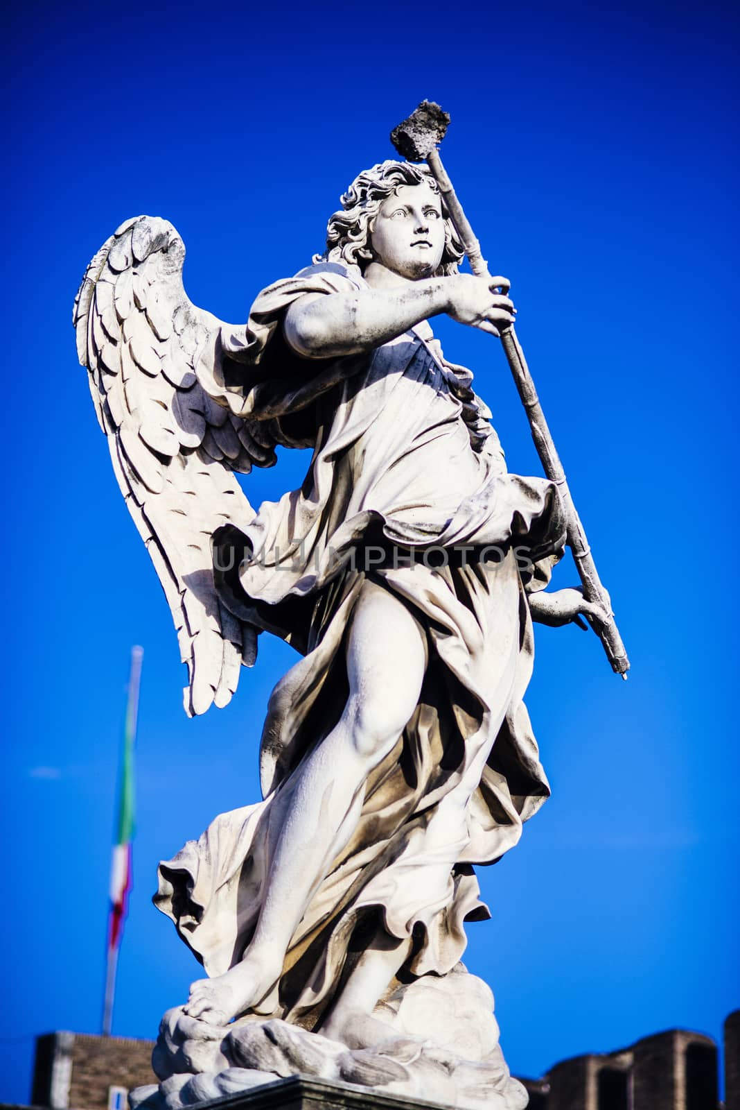 Italy, Rome, Castel Sant'Angelo, statue of Angelo with the sponge, sculptor Antonio Giorgetti, inscription "Potaverunt me vinegar"