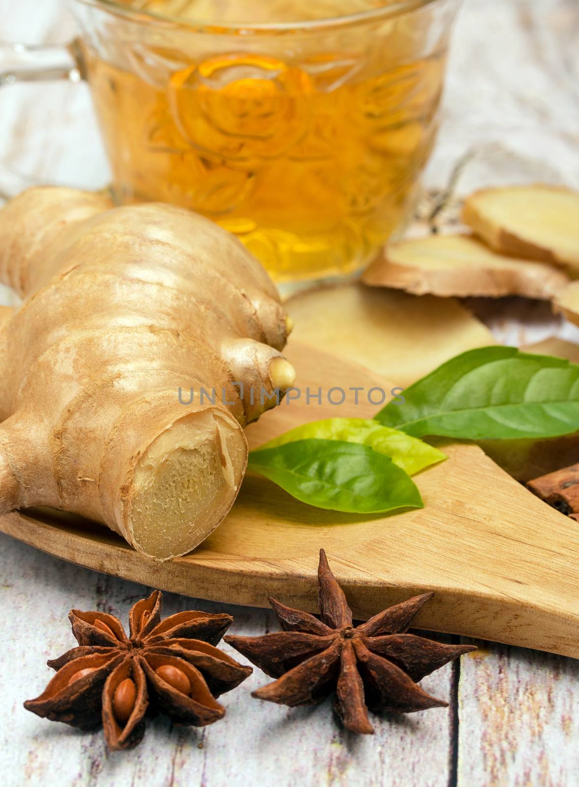 Fresh Ginger Tea Representing Star Anise And Refresh