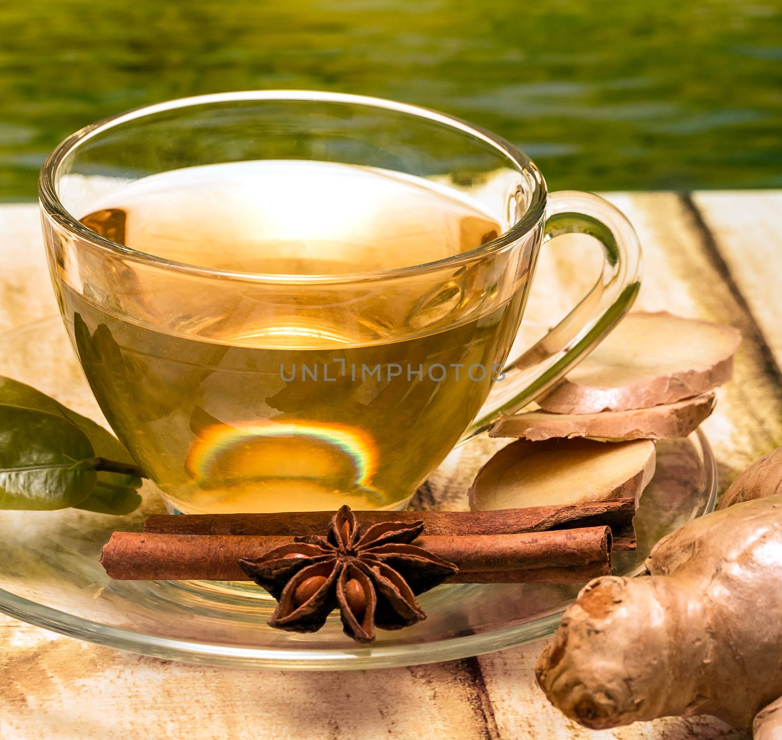 Tea On Patio Representing Organic Refreshed And Teacup