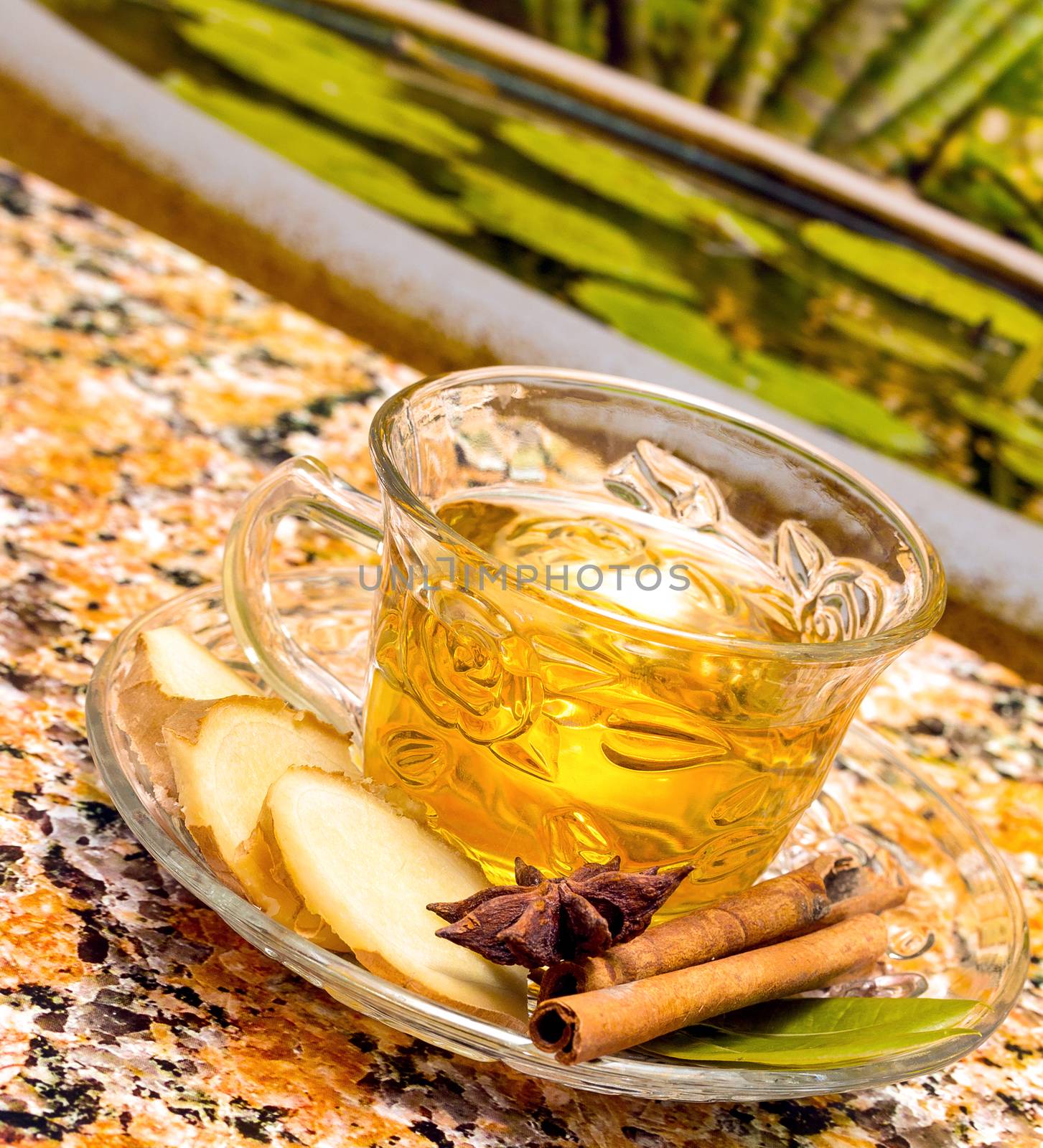 Tea On Patio Showing Natural Drink And Teacups